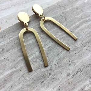 Post Earrings Dangling Brass Horseshoes